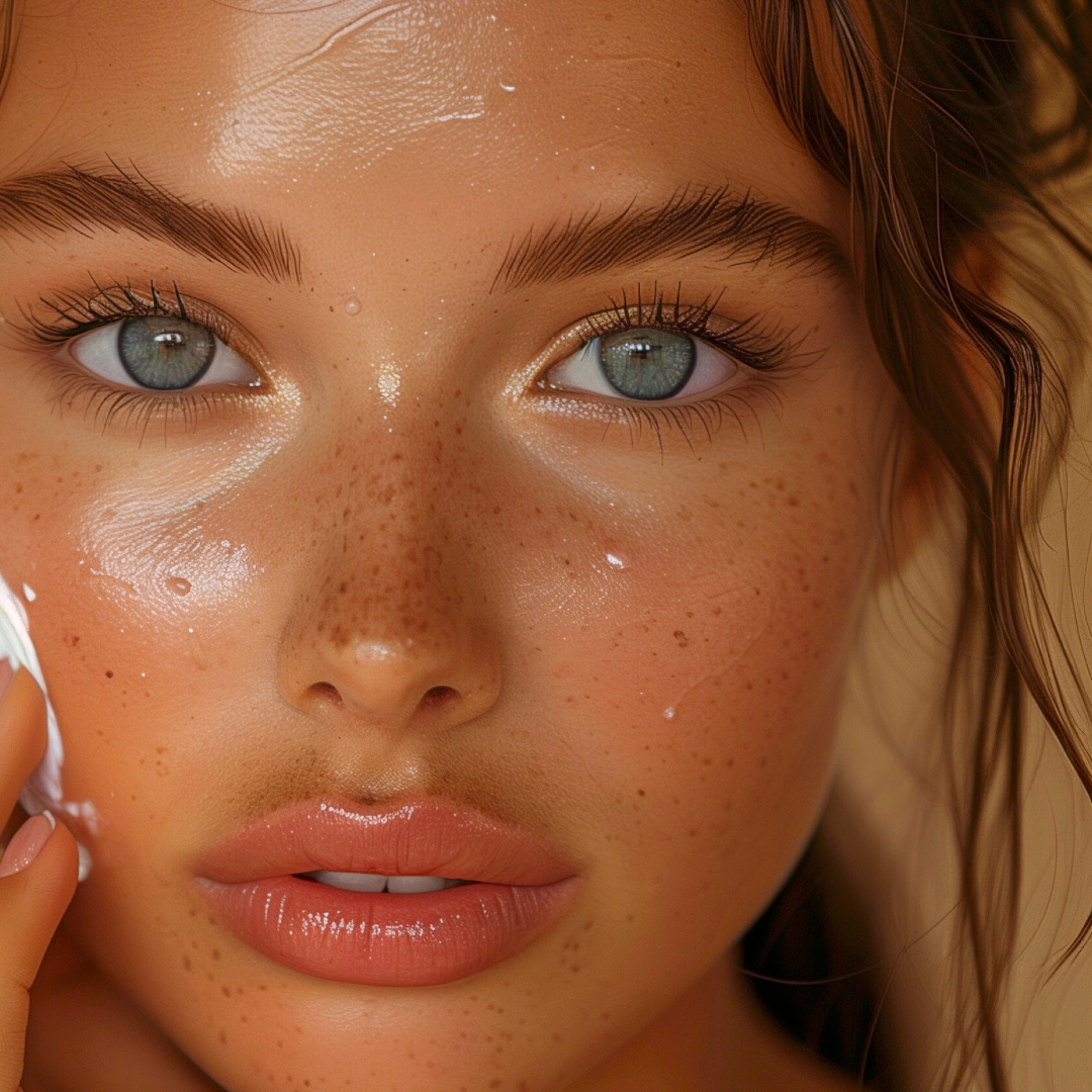 A beautiful woman's face with glowing skin