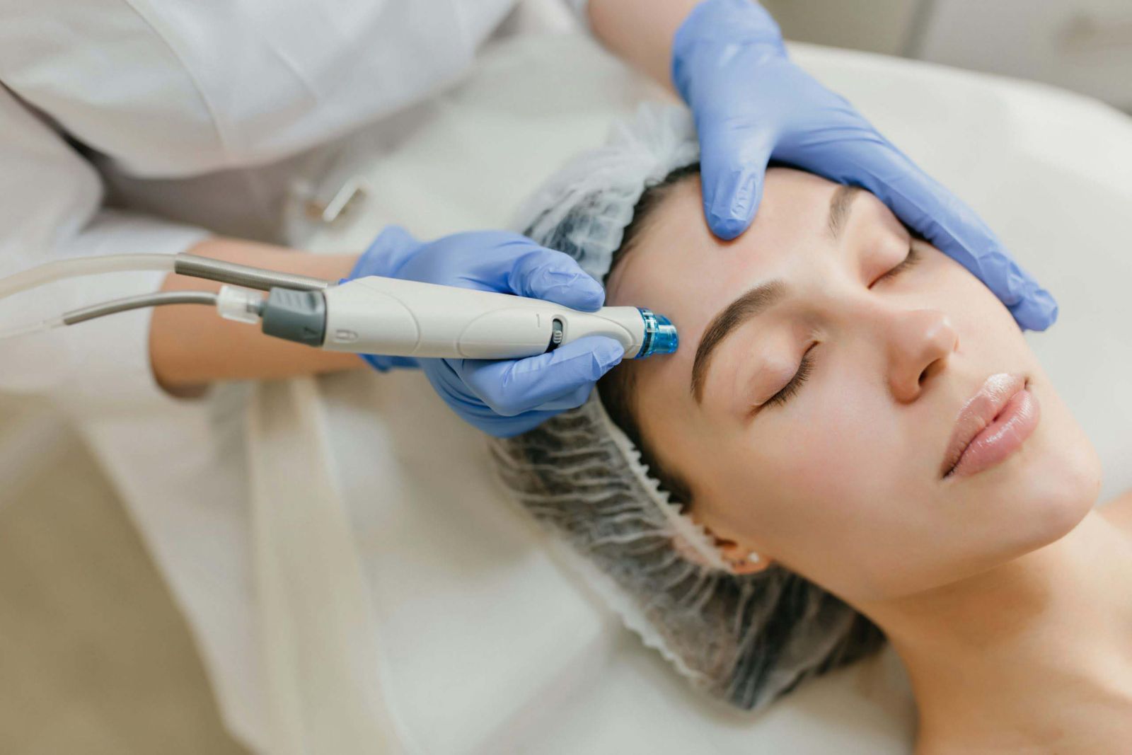 A closeup of a women getting skin care treatment done